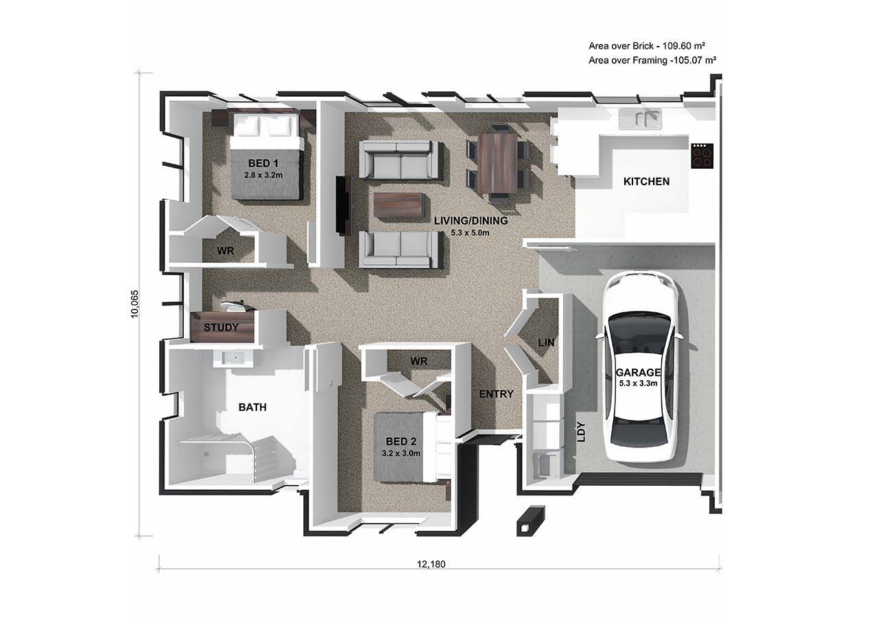  Generation Homes 8a Hine Te Ariki Place, Kawerau - Lot 4 Kawerau Duplex 3 D Floor Plan Unit A web jpeg 