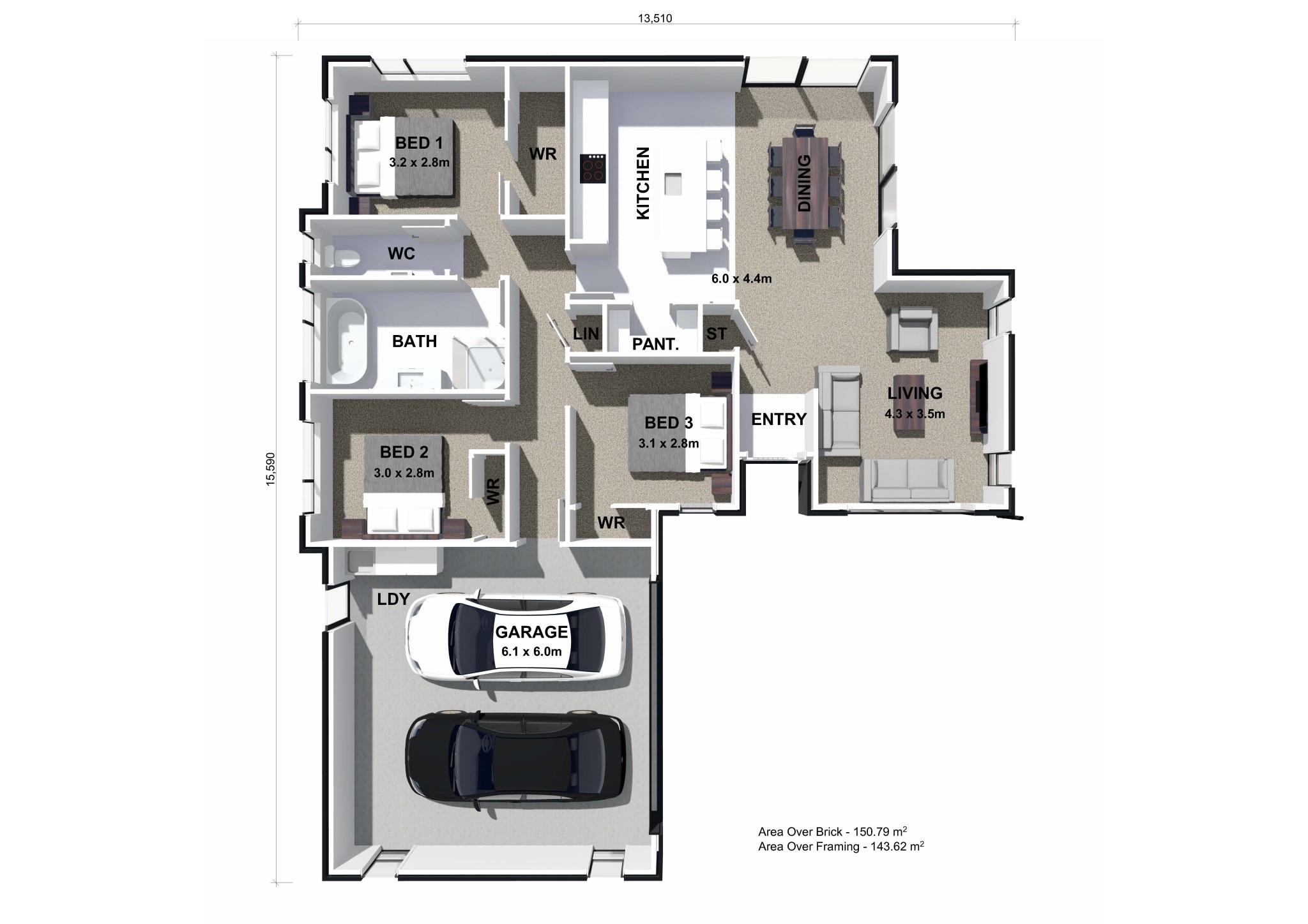  Generation Homes UNDER CONSTRUCTION - Lot 59, 26 Kohekohe Drive, Wharenui Rise, Rotorua Lot 59 3 D Floor Plan 